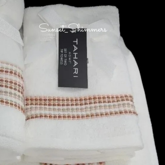 6pc TAHARI Rust Tan Ombre Dot Stripe Luxury Plush Bath Hand Tip Towel Set